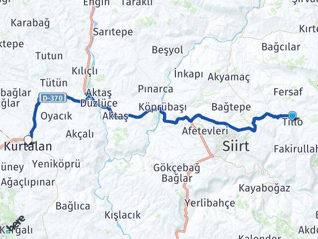 Siirt Tillo Kurtalan Arası Kaç Km - Yol Haritası