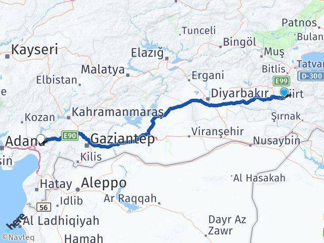 Siirt Tillo Osmaniye Arası Kaç Km - Yol Haritası