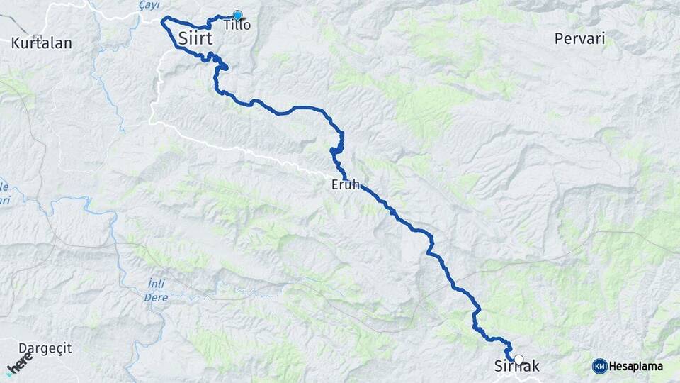 Siirt Tillo Şırnak Arası Kaç Km - Yol Haritası