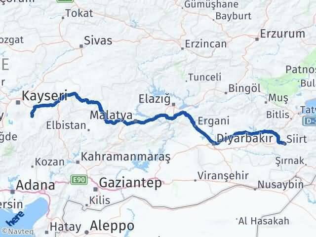 Siirt Tomarza Kayseri Arası Kaç Km - Yol Haritası