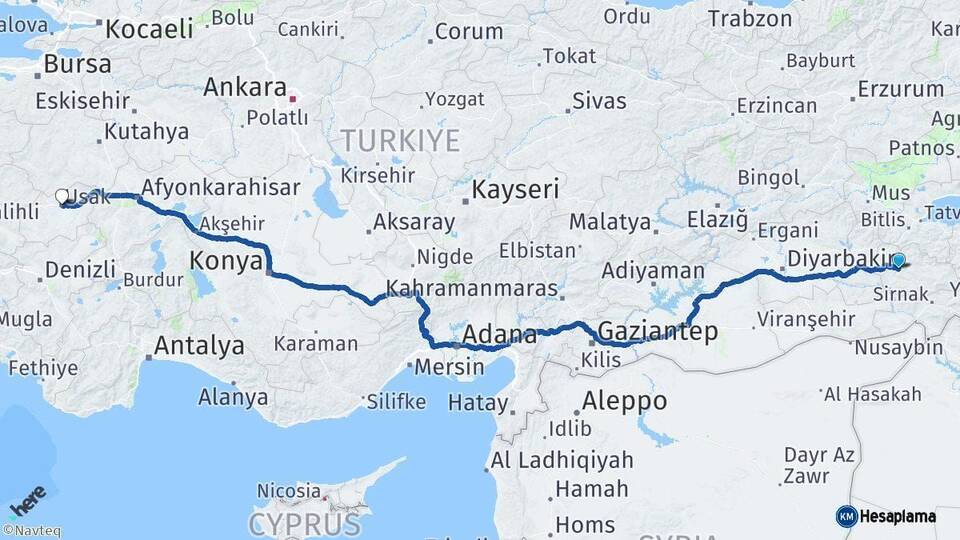 Siirt Uşak Arası Kaç Km - Yol Haritası