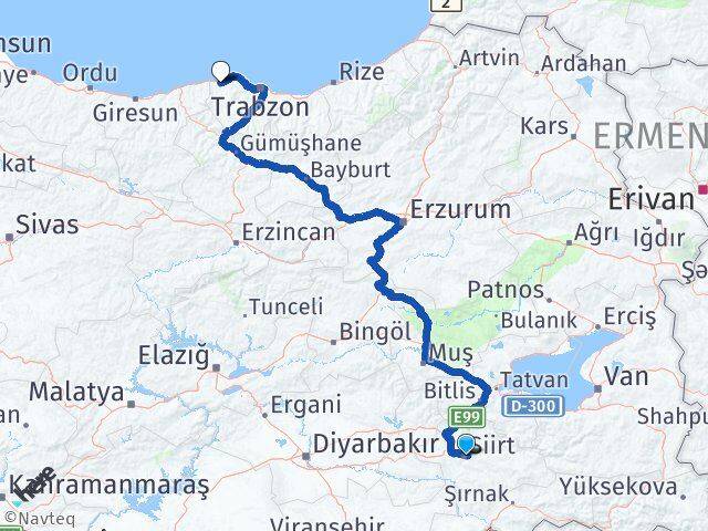 Siirt Vakfıkebir Trabzon Arası Kaç Km - Yol Haritası