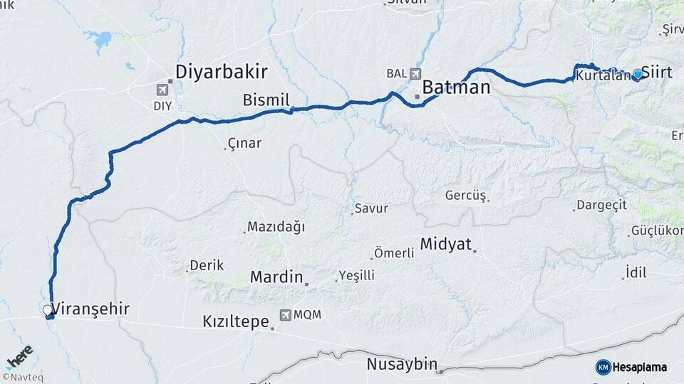 Siirt Viranşehir Şanlıurfa Arası Kaç Km - Yol Haritası