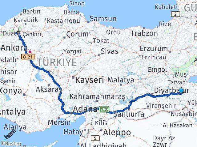 Siirt Yeniçağa Bolu Arası Kaç Km - Yol Haritası