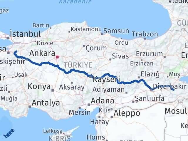 Siirt Yenişehir Bursa Arası Kaç Km - Yol Haritası