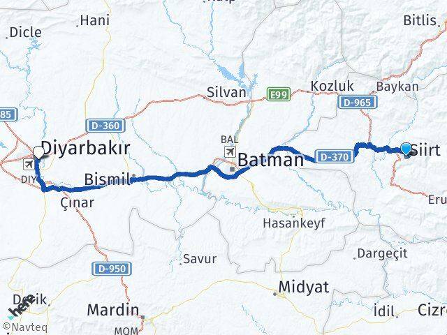 Siirt Yenişehir Diyarbakır Arası Kaç Km - Yol Haritası