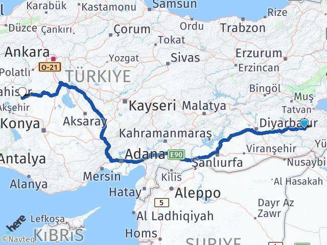 Siirt Yunak Konya Arası Kaç Km - Yol Haritası