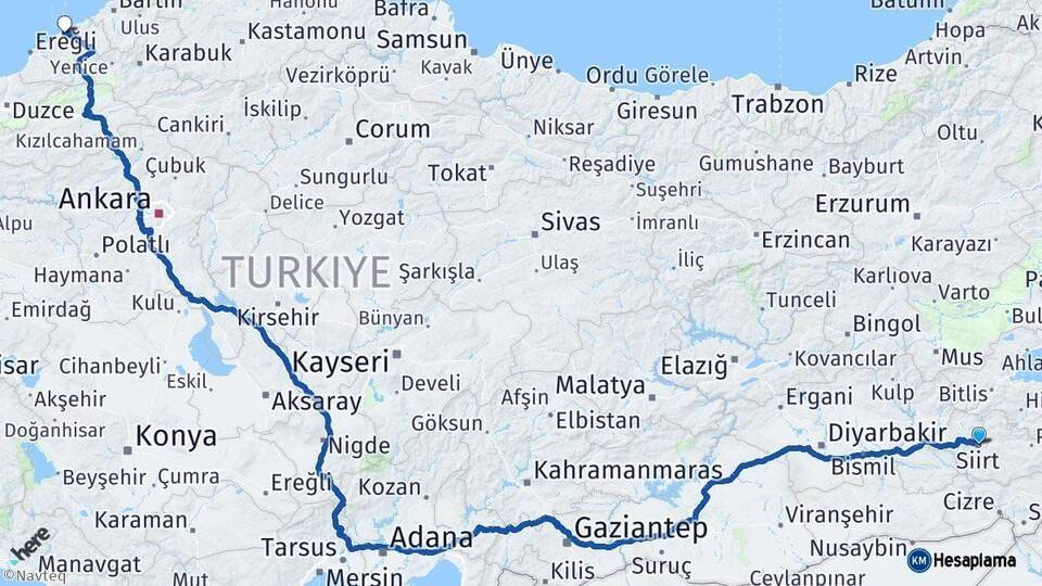 Siirt Zonguldak Arası Kaç Km - Yol Haritası