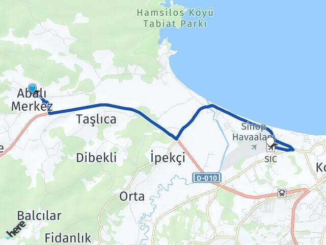 Abalı Sinop Havalimanı Arası Kaç Km - Yol Tarifi