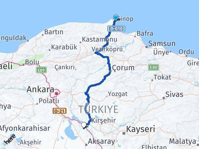 Sinop Ağaçören Aksaray Arası Kaç Km - Yol Haritası