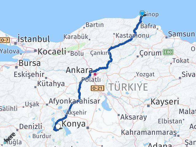 Sinop Aksu Isparta Arası Kaç Km - Yol Haritası