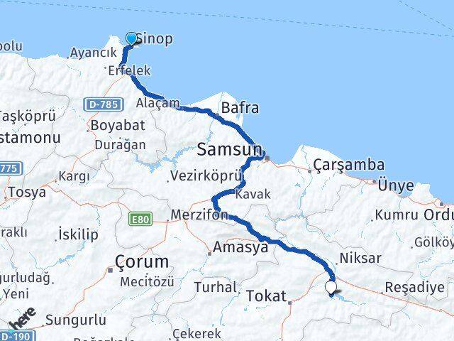 Sinop Almus Tokat Arası Kaç Km - Yol Haritası