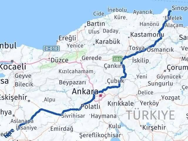 Sinop Altıntaş Kütahya Arası Kaç Km - Yol Haritası