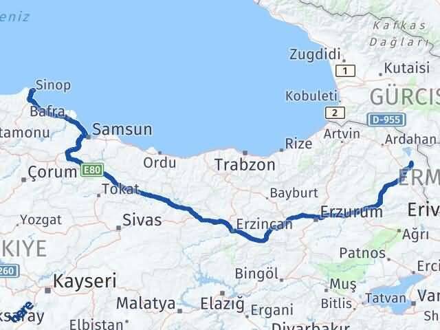 Sinop Arpaçay Kars Arası Kaç Km - Yol Haritası