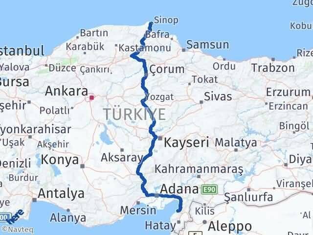 Sinop Arsuz Hatay Arası Kaç Km - Yol Haritası