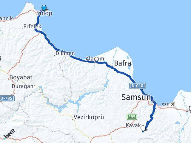 Sinop Asarcık Samsun Arası Kaç Km - Yol Haritası