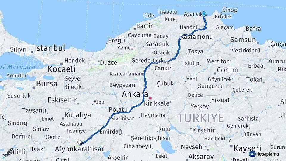 Ayancık Afyonkarahisar Arası Kaç Km - Yol Tarifi