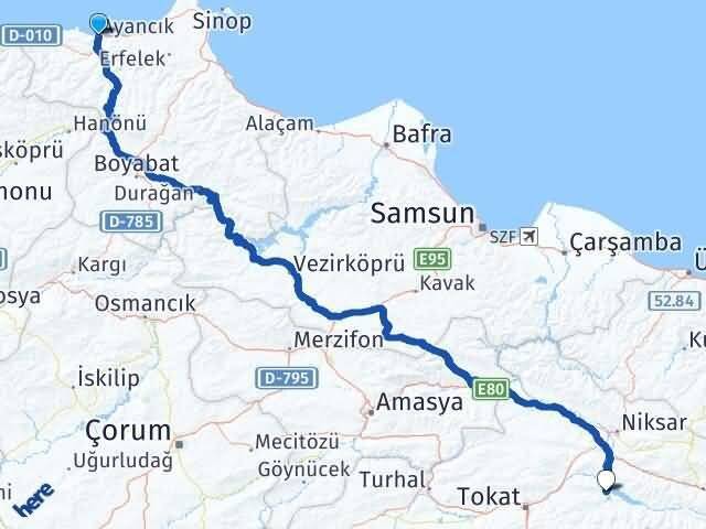 Sinop Ayancık Almus Tokat Arası Kaç Km - Yol Haritası