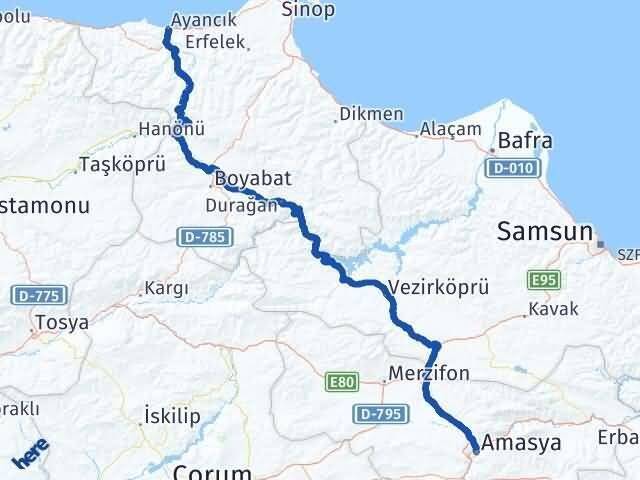 Sinop Ayancık Amasya Arası Kaç Km - Yol Haritası