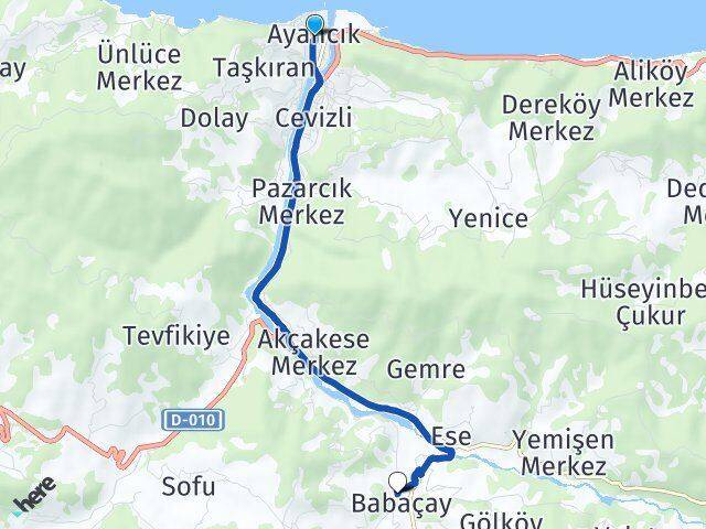 Sinop Ayancık Babaçay Ayancık Arası Kaç Km - Yol Haritası
