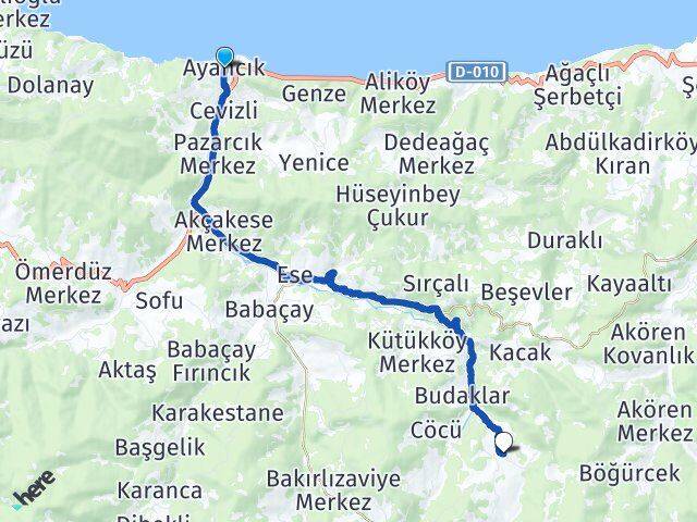 Sinop Ayancık Gürsökü Ayancık Arası Kaç Km - Yol Haritası