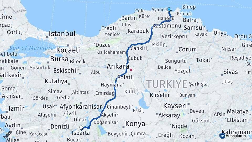 Ayancık Isparta Arası Kaç Km - Yol Tarifi