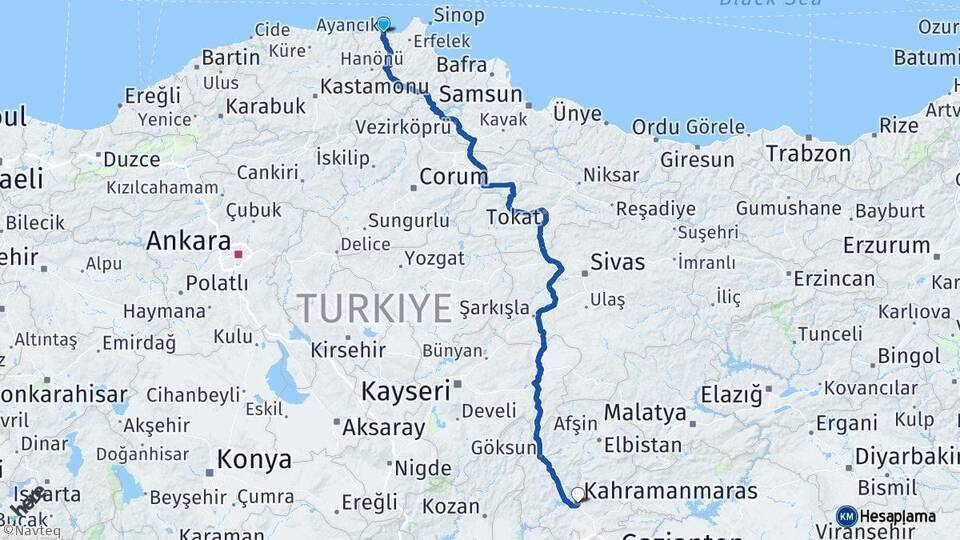 Ayancık Kahramanmaraş Arası Kaç Km - Yol Tarifi