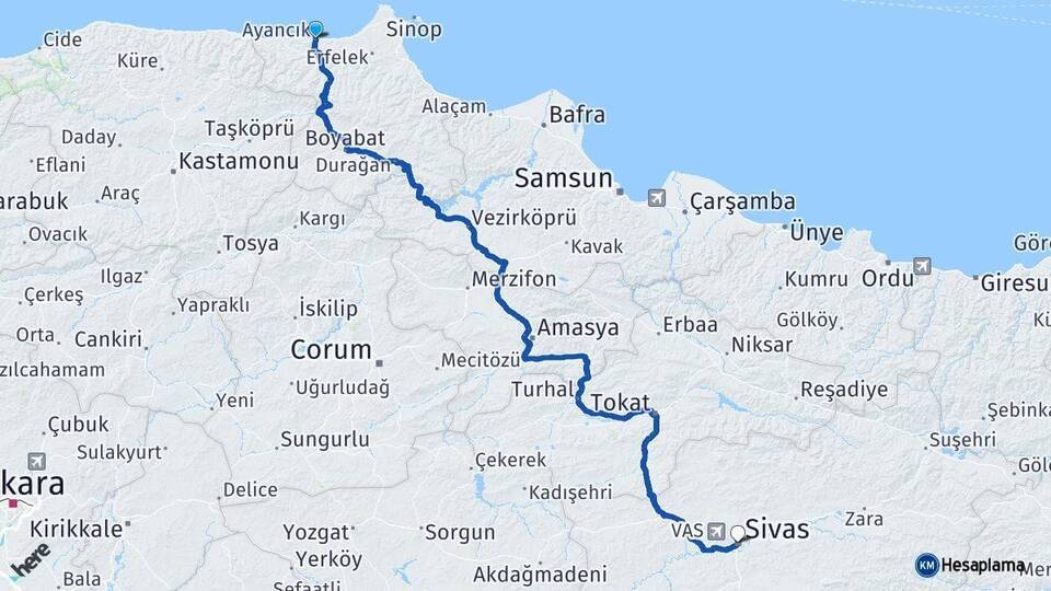 Ayancık Sivas Arası Kaç Km - Yol Tarifi