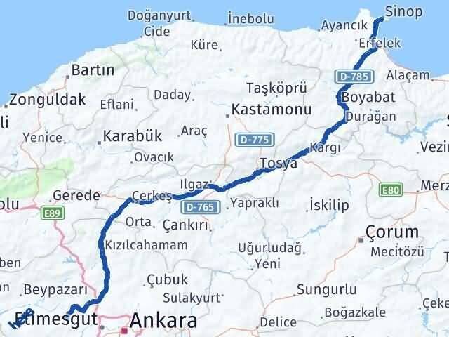 Sinop Ayaş Ankara Arası Kaç Km - Yol Haritası