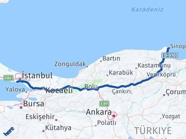 Sinop Bakırköy İstanbul Arası Kaç Km - Yol Haritası