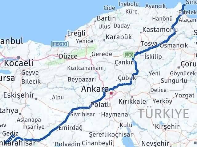 Sinop Banaz Uşak Arası Kaç Km - Yol Haritası