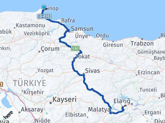 Sinop Baskil Elazığ Arası Kaç Km - Yol Haritası