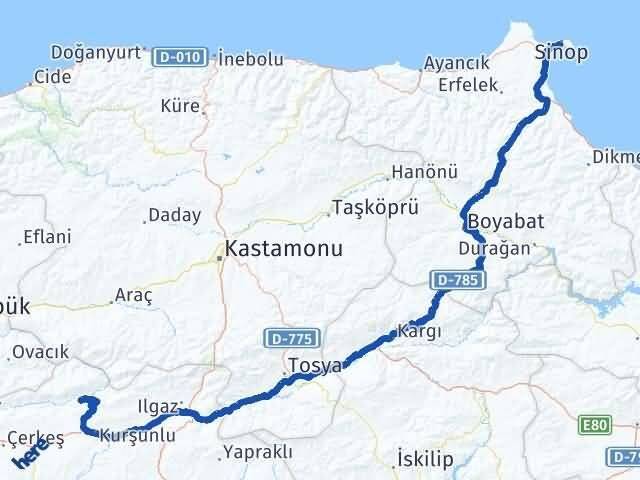 Sinop Bayramören Çankırı Arası Kaç Km - Yol Haritası