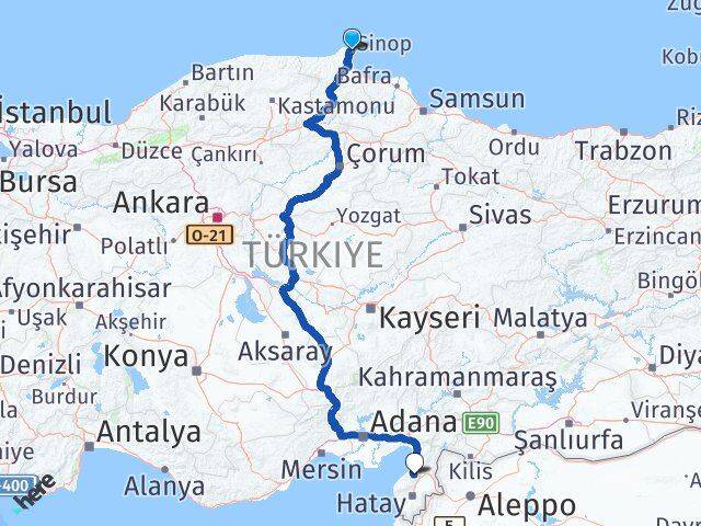 Sinop Belen Hatay Arası Kaç Km - Yol Haritası