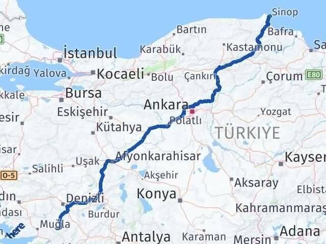 Sinop Beyağaç Denizli Arası Kaç Km - Yol Haritası