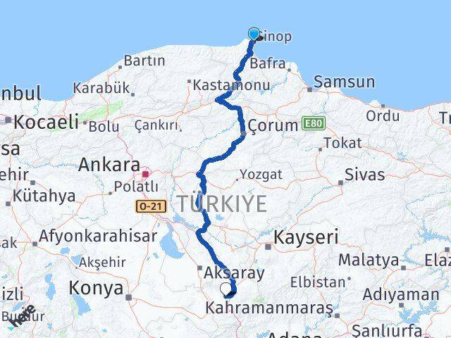 Sinop Bor Niğde Arası Kaç Km - Yol Haritası
