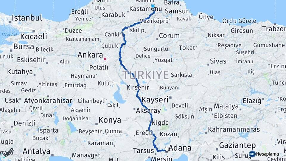 Sinop Boyabat Adana Arası Kaç Km - Yol Haritası