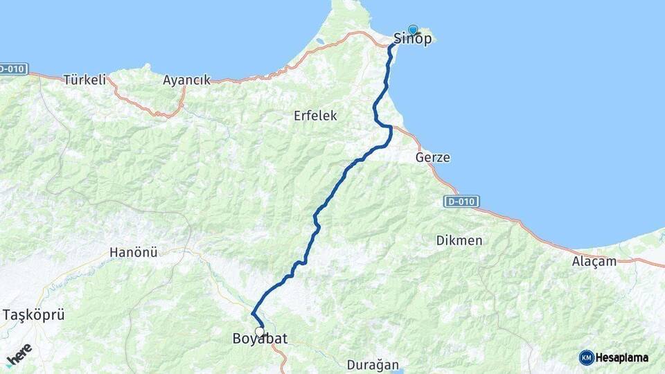 Sinop Boyabat Arası Kaç Km - Yol Haritası
