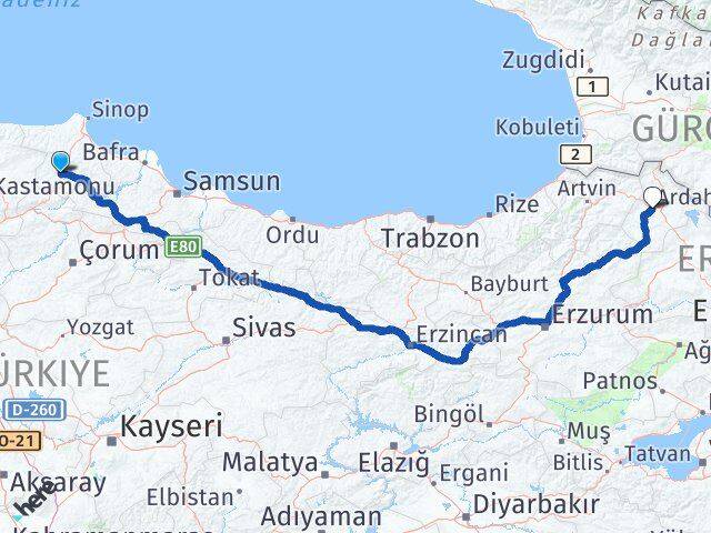 Sinop Boyabat Ardahan Arası Kaç Km - Yol Haritası