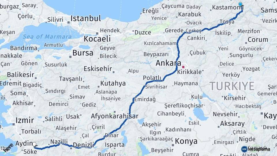 Sinop Boyabat Aydın Arası Kaç Km - Yol Haritası