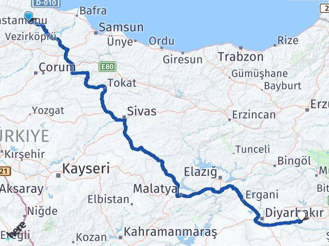 Sinop Boyabat Batman Arası Kaç Km - Yol Haritası