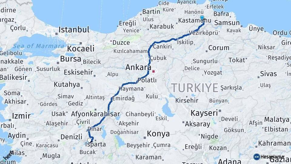 Sinop Boyabat Burdur Arası Kaç Km - Yol Haritası