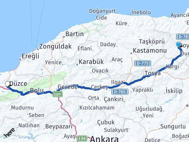 Sinop Boyabat Düzce Arası Kaç Km - Yol Haritası
