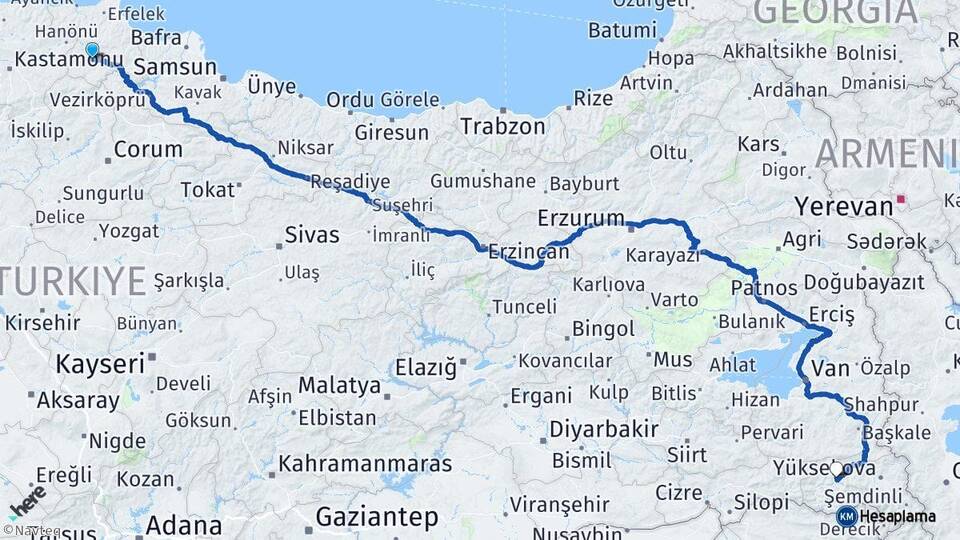 Sinop Boyabat Hakkari Arası Kaç Km - Yol Haritası