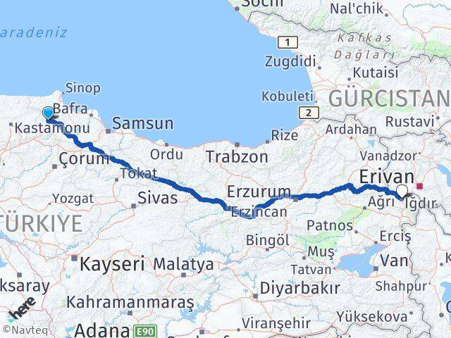 Sinop Boyabat Iğdır Arası Kaç Km - Yol Haritası