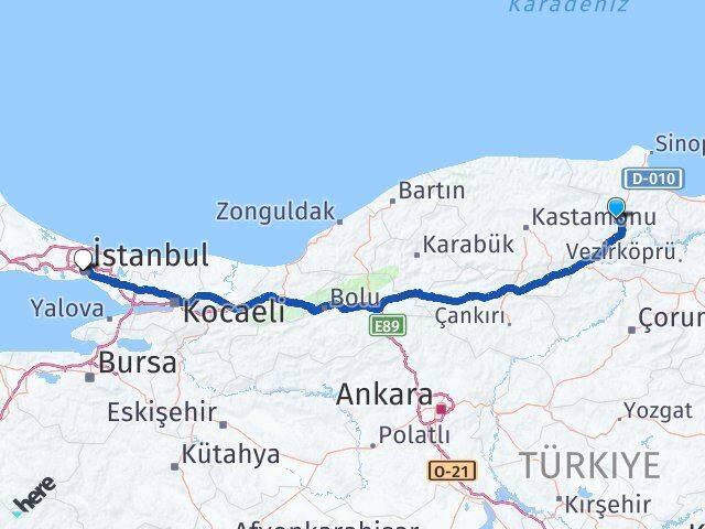 Sinop Boyabat Kaptanpaşa Beyoğlu İstanbul Arası Kaç Km - Yol Haritası