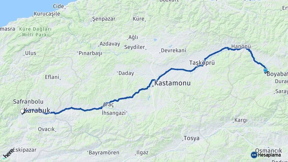 Sinop Boyabat Karabük Arası Kaç Km - Yol Haritası