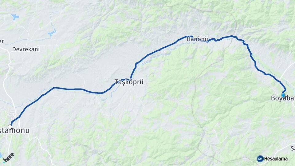 Sinop Boyabat Kastamonu Arası Kaç Km - Yol Haritası