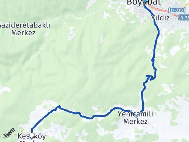 Sinop Boyabat Keseköy Boyabat Arası Kaç Km - Yol Haritası