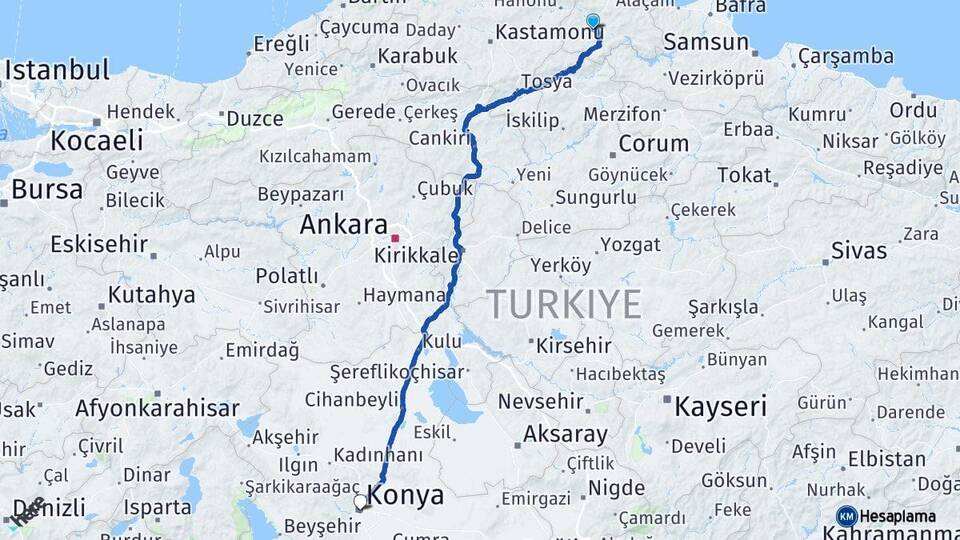 Sinop Boyabat Konya Arası Kaç Km - Yol Haritası